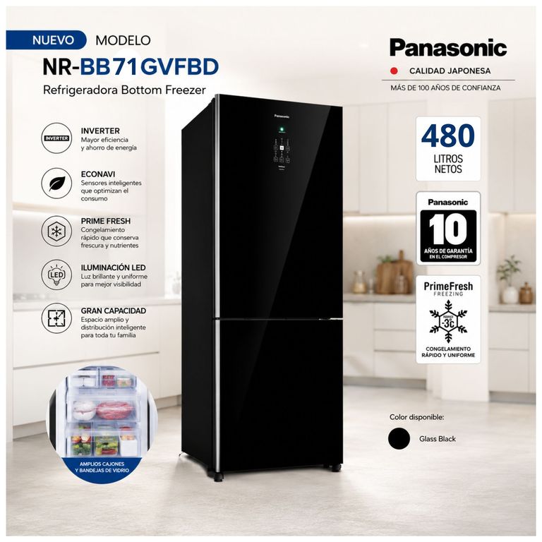 Refrigeradora NR-BB71GVFBD 480L Prime Fresh y Vitamin Power