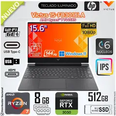 HP - Laptop Victus 15-FB3018LA AMD Ryzen 7 7445H 8GB RAM 512GB SSD RTX 3050 15.6" FHD - 144Hz