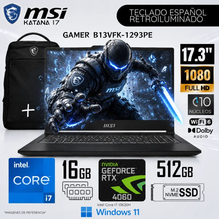 Laptop Gamer Katana 17 Intel Core i7 16GB 512GB SSD RTX 4060 8GB 17.3" B13VFK-1293PE +MOCHILA