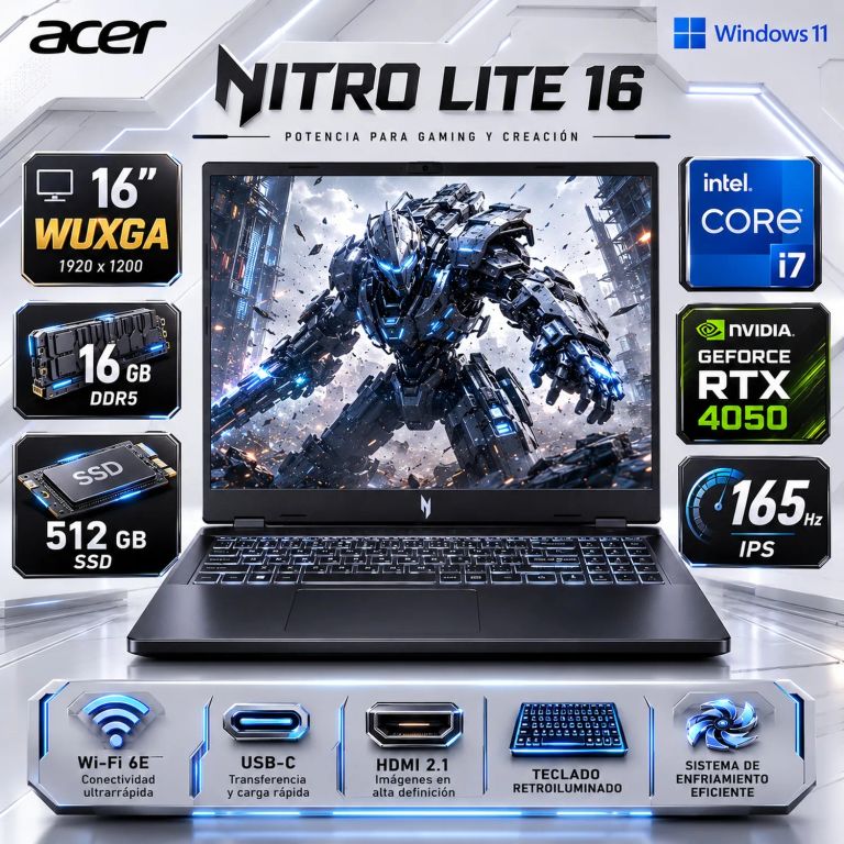 Laptop Nitro Lite NL16-71G i7-13620H 16GB 512GB RTX4050 16 WUXGA Black