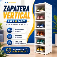GENERICO - Zapatera Vertical Organizador Para 6 Pares Con Puertas Acrílicas - Color Blanco