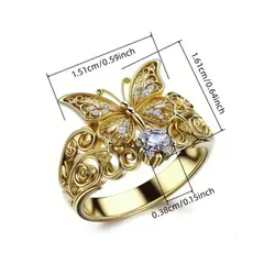 GENERICO - ANILLO DE LUJO DORADO CON ZIRCONITA DISEÑO DE MARIPOSA PARA MUJER
