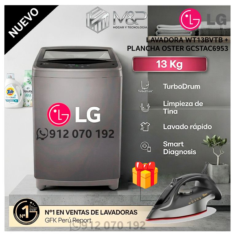 Lavadora 13Kg Carga Superior con TurboDrum Negro Claro WT13BVTB + REGALO