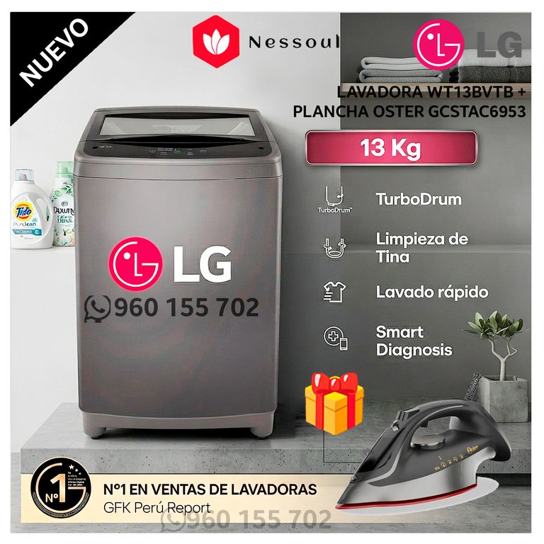 Lavadora 13Kg Carga Superior con TurboDrum Negro Claro WT13BVTB + REGALO