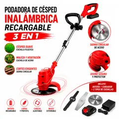 GENERICO - Cortadora de Césped Inalámbrica Multifunción Color Rojo