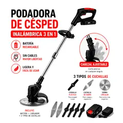 GENERICO - Podadora Desmalezadora Inalámbrica Recargable Color Negro