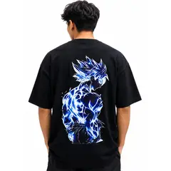 GENERICO - Polo Goku Oversize Aura Azul Negro