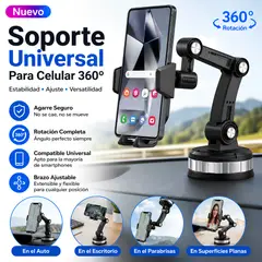 GENERICO - Soporte Para Celular Universal 360° Para Auto Con Ventosa De Alta Adherencia y Brazo Ajustable