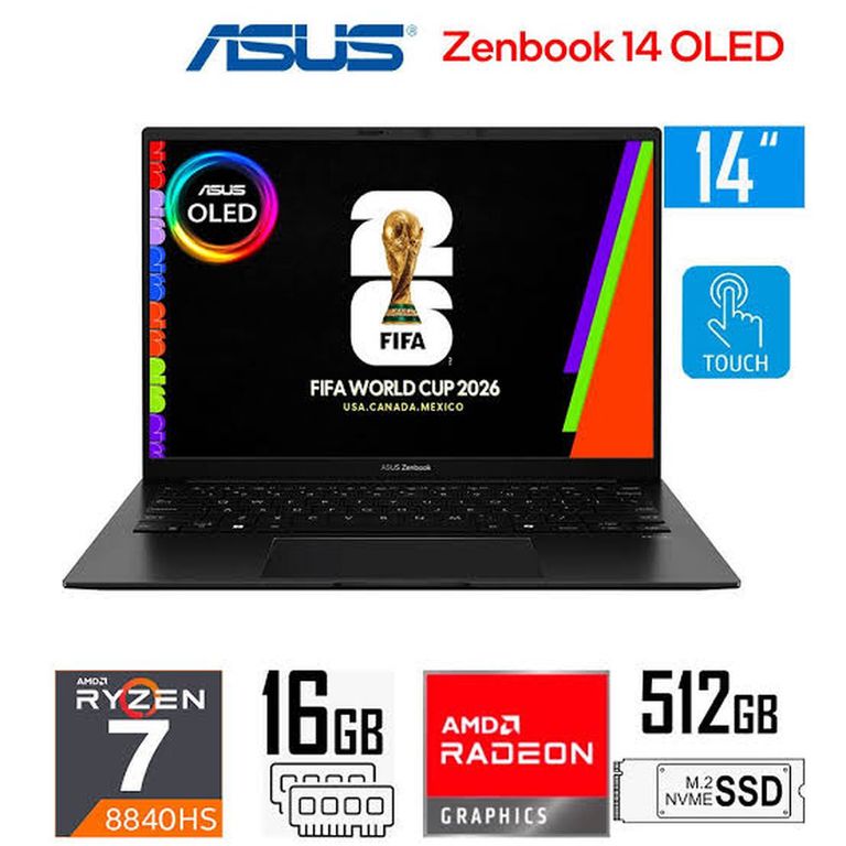 Zenbook 14 OLED Ryzen 7-8840HS, AMD Radeon Graphics16GB RAM, 512GB SSD, 14″ WUXGA OLED, Tactil