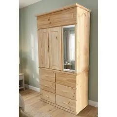 GENERICO - ROPERO EN PINO DE 120CM COLOR NATURAL RUSTICO