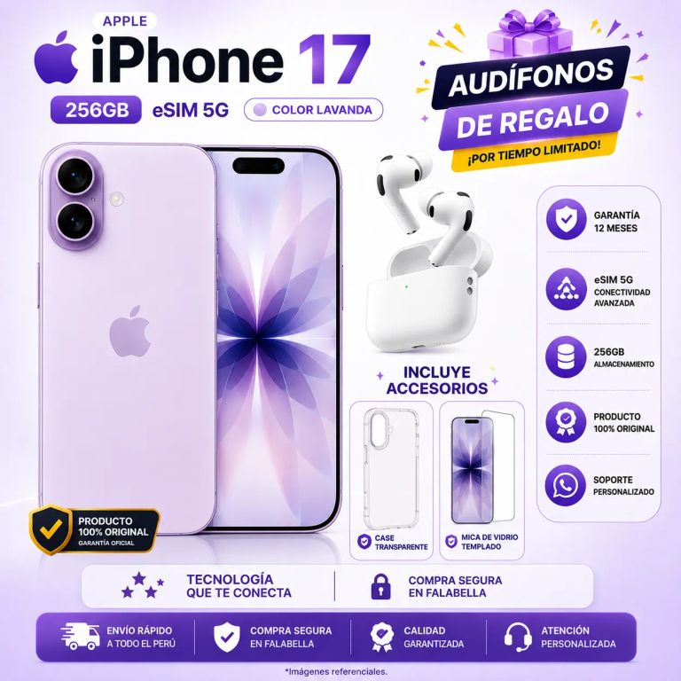 IPHONE 17 256GB ESIM 5G COLOR LAVANDA + REGALO GRATIS + CASE + MICA
