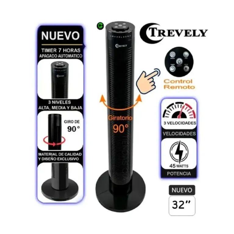 Ventilador Torre VT-145 con Control Remoto Negro 32 pulgadas