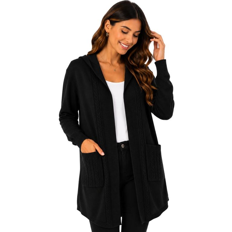 Cardigan con capucha chompa de hilo cashmere