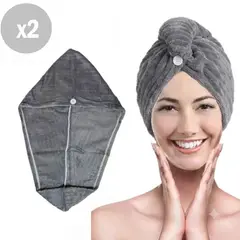 GENERICO - Pack x2 Toallas microfibra absorbente para cabello - Gris