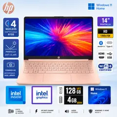 HP - Laptop 14 Intel N150 4GB 128GB UFS 14" HD Windows 11 Wi-Fi 6 Bluetooth LED Rose Gold 14-dq6105dx