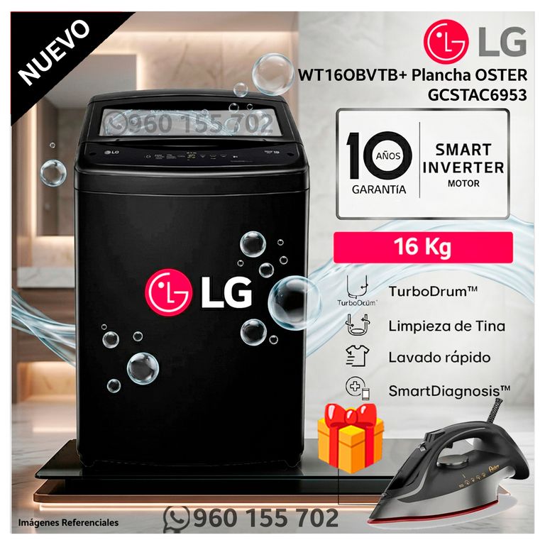 Lavadora WT16OBVTB 16 kg Carga Superior TurboDrum - Negro + REGALO