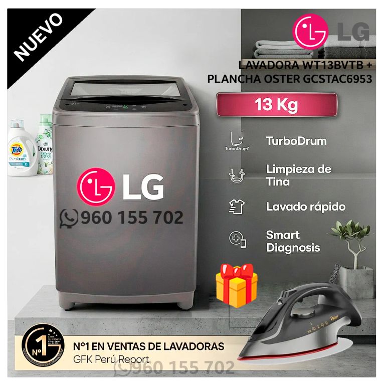 Lavadora 13Kg Carga Superior WT13BVTB Negro Claro con TurboDrum + Regalo