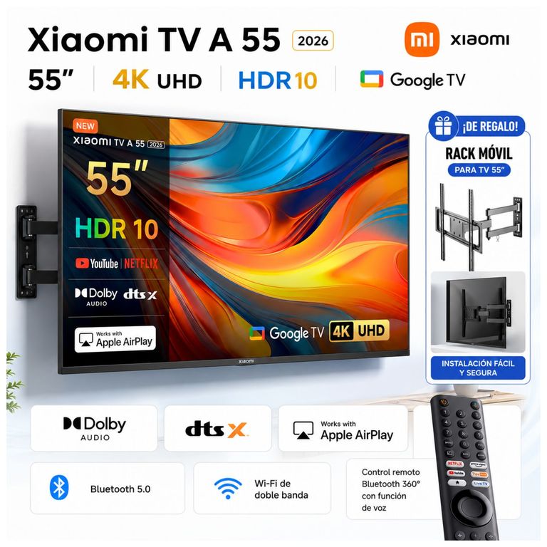 Televisor 55 UHD 4K 2026 + RACK para TV 55