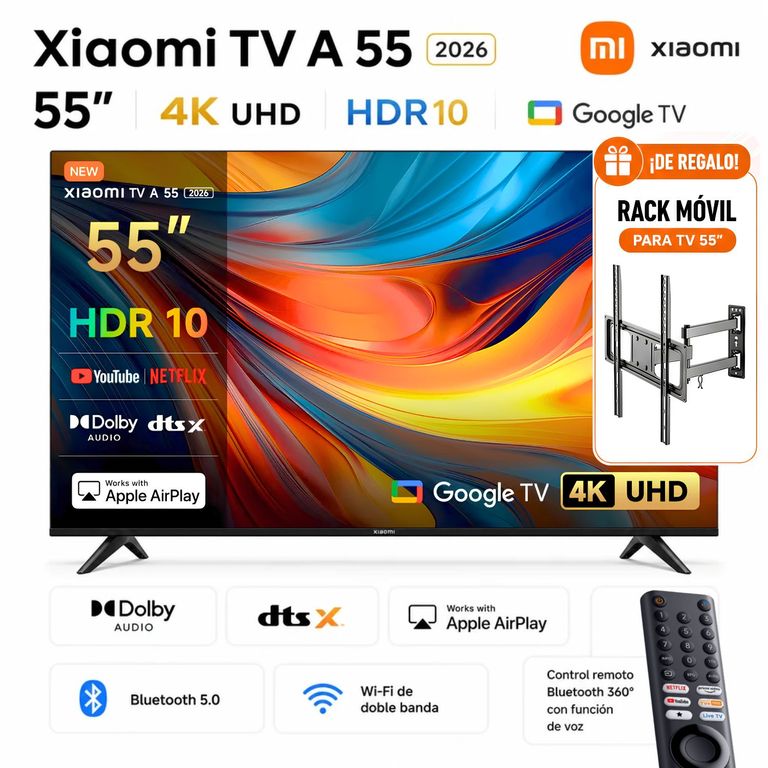 Televisor 55" ULTRA HD 4K Google TV Edición 2026 + RACK para