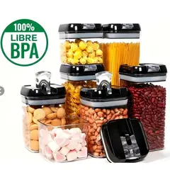 SUPER - Set 7 Contenedores Herméticos para Alimentos Cereales BPA Free Apilable Cocina 1.9L 1.2L 0.8L 0.5L