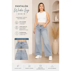 QH - Pantalón Wide Leg Denim para Dama 65% Algodón