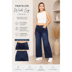 QH - Pantalón Wide Leg Denim para Dama 65% Algodón