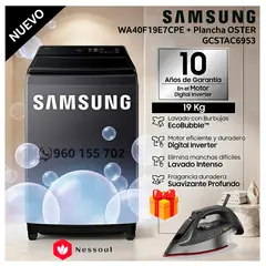 SAMSUNG - Lavadora 19kg Ecobubble WA40F19E7CPE Gris Grafito + REGALO