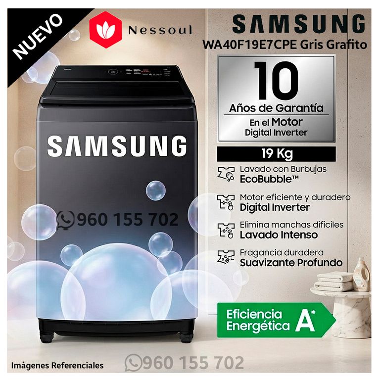 Lavadora 19kg Ecobubble WA40F19E7CPE Gris Grafito + GCSTAC6953 con Tecnologia Aerocerámica