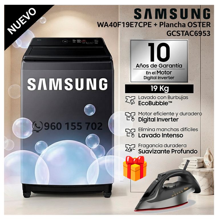 Lavadora 19kg Ecobubble WA40F19E7CPE Gris Grafito + GCSTAC6953 con Tecnologia Aerocerámica