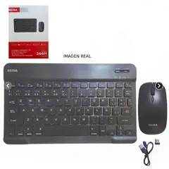 SEISA - Kit Teclado y Mouse Inalámbrico DN-H038 Bluetooth 2.4G Dual Recargable 66H Negro