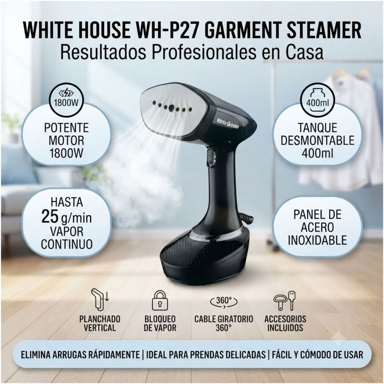 Plancha Vaporizadora White House WH-P27 1800W Sistema de Vapor Elimina Arrugas de Forma Rápida