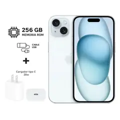 APPLE - Iphone 15 Plus 256gb Celeste Sky 5G + Kit de carga. Reacondicionado Grado A+ A2847