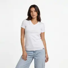 PAPIROS DENIM - Polo Básico Mujer Algodón Cuello V Manga Corta