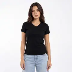PAPIROS DENIM - Polo Básico Mujer Algodón Cuello V Manga Corta
