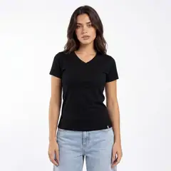 PAPIROS DENIM - Polo Básico Mujer Algodón Cuello V Manga Corta