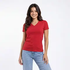 PAPIROS DENIM - Polo Básico Mujer Algodón Cuello V Manga Corta
