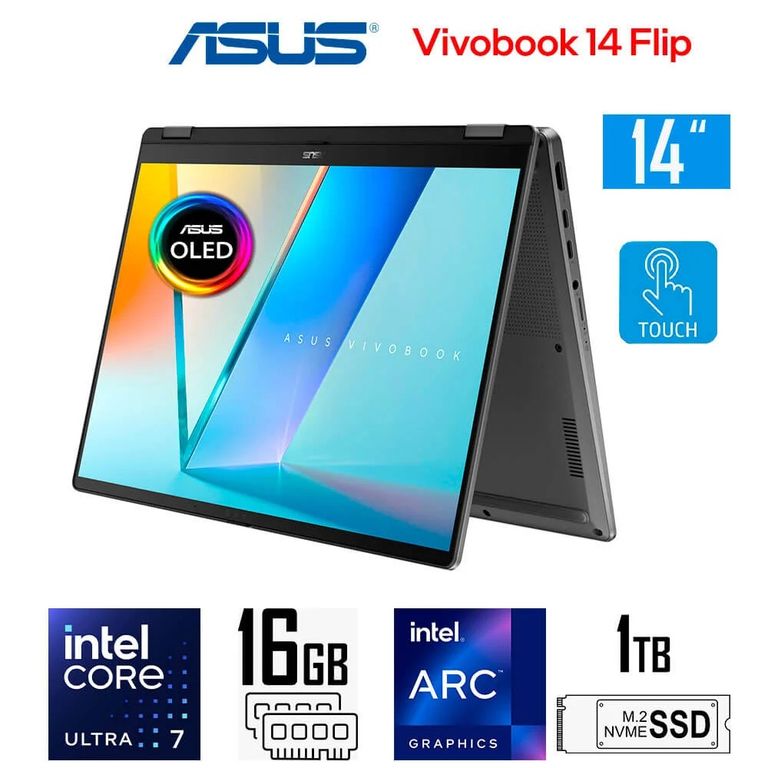 VIVOBOOK 14 FLIP TP3407SA-DS74T INTEL CORE ULTRA 7 256V 16GB 1TB SSD 14'' WUXGA OLED WIN 11