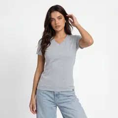 PAPIROS DENIM - Polo Básico Mujer Algodón Cuello V Manga Corta