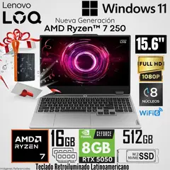 LENOVO - Laptop LOQ 15AHP10 AMD Ryzen 7 250 16GB RAM 512GB SSD RTX 5050-8GB 15.6" FHD 144Hz + Regalo