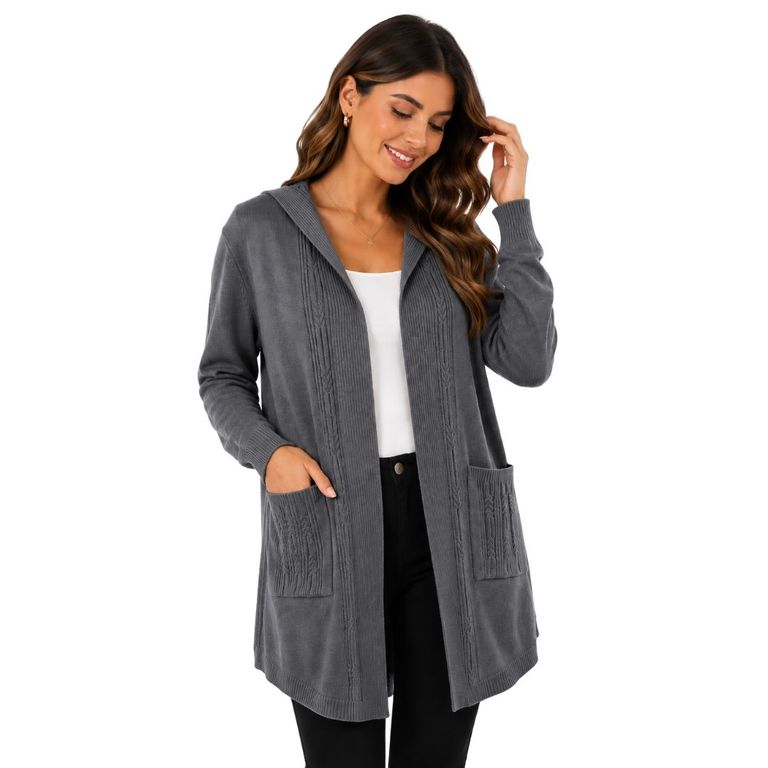 Cardigan con capucha chompa de hilo cashmere CAMELL