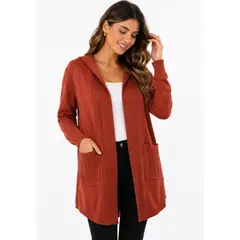 GENERICO - Cardigan con capucha chompa de hilo cashmere CAMELL