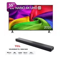 LG - Televisor 55 Pulgadas NANOCELL UHD 4K WebOS 55NU800BPSB + SOUNDBAR TCL 100W S45H (Combo)