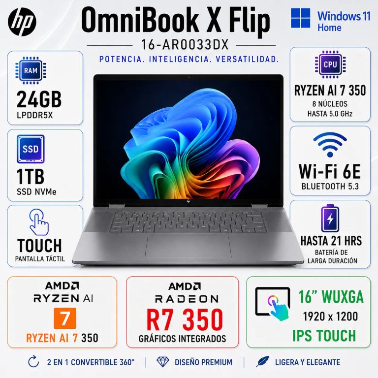 Laptop OmniBook X Flip Ryzen AI 7 350 24GB 1TB 16" WUXGA Touch Windows 11 16-AR0033DX REFUSBISHER