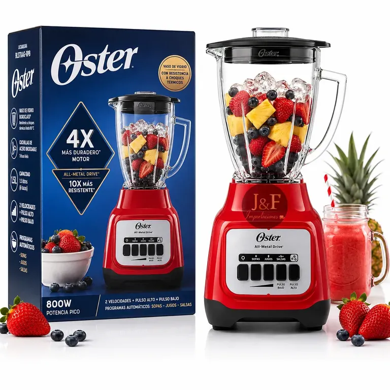 LICUADORA BLSTKAGRPB 550W VASO DE VIDRIO BOROCLASS 1.5L ROJA CON IMPULSO