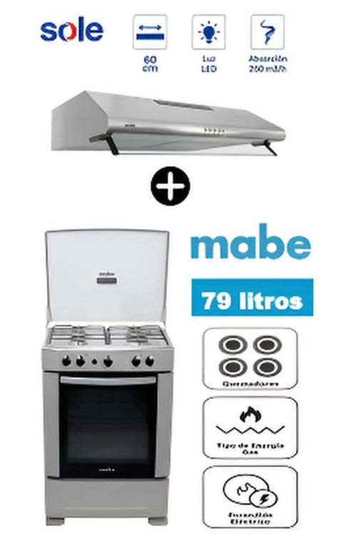 Cocina CMP6012AG0 a Gas de Pie 60 cm 4 Quemadores Silver + Campana Sole