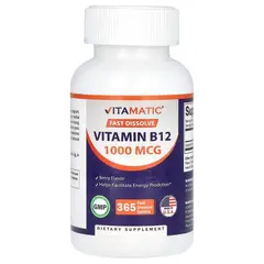 GENERICO - Vitamina B12 1000 mcg,tableta de disolución rápida, Sabor a bayas, 365 tabletas