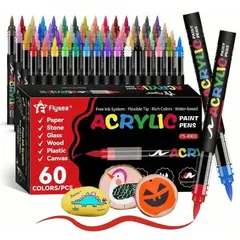 GENERICO - Plumones Acrílicos x 60 Colores – Punta Flexible Arte y Manualidades