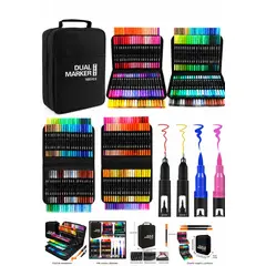 GENERICO - Plumones Dual Brush Punta Pincel 168 Colores con Estuche