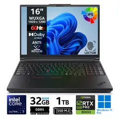 LENOVO - Laptop ThinkPad P16, 16" WUXGA IPS, Core Ultra 7 255HX, RAM 32GB, SSD 1TB, RTX PRO 3000, W 11