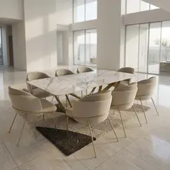 TU MESITA - Juego de Comedor Mónaco 8 Sillas con Piedra Sinterizada Color Champagne